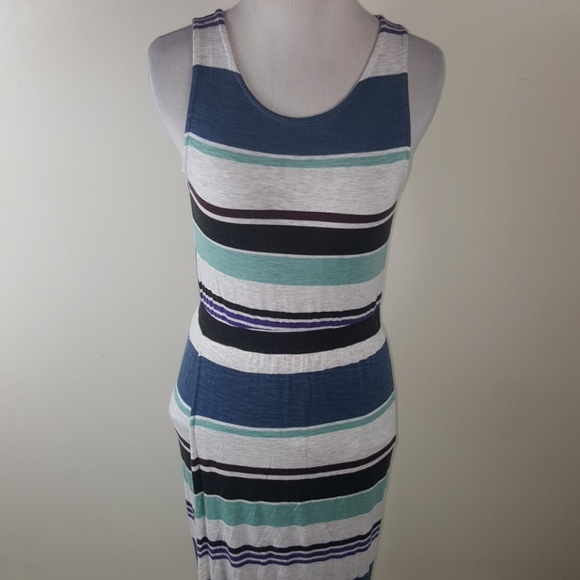 Dolan Anthropolgie Colorblock Slit Maxi Blue Dress - Picture 4 of 9